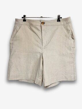 Reitmans Linen Blend Bermuda Shorts Beige Pinstripe Tailored Quiet Luxury 14